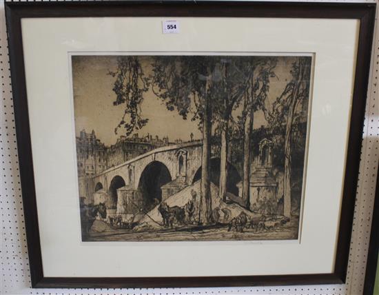 Sir Frank Brangwyn, etching, Pont Marie, Paris 1914(-)